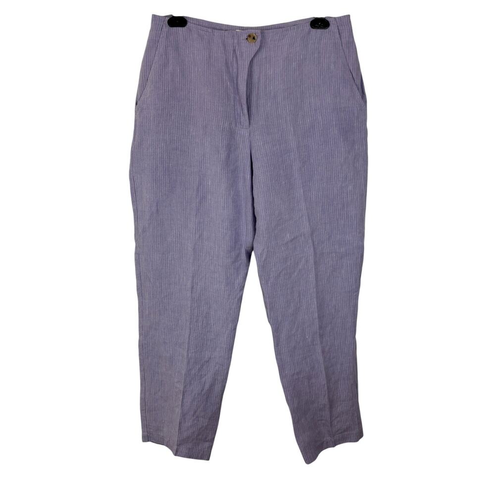 Brora 100% Linen Lavender Pinstripe Ankle Pants 12 pockets